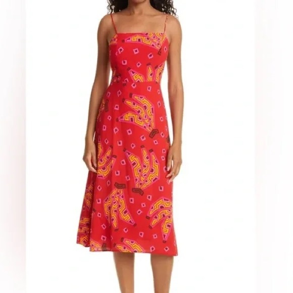 House of Harlow 1960 Red Banana Print Open Back Beaded Strap Dress Size Small - Picture 2 of 10